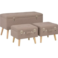 Vidaxl 3 x Stools with Storage Space, Ottoman, Upholstered Stool, Seat Bench, Hallway Bench, Pouf, Footstool, Ottoman, Brown Fabric