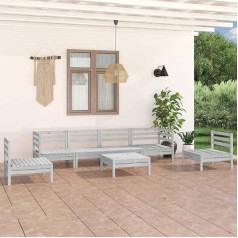 Guyana 7-TLG. Garten-Lounge-Set Balkon MöBel Lounge Set Lounge-Sofagarnitur Garten MöBel DraußEn Gartenlounge-Set Weiß Massivholz Kiefer 3082548