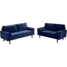 Vente-Unique Fleuet 3+2 Velvet Couch Set Dark Blue