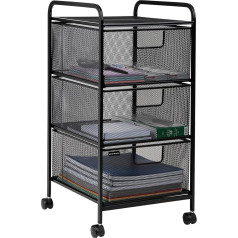 Mind Reader 3VERTM-BLK Metal Storage File Storage Utility Trolley Black with 3 Drawers