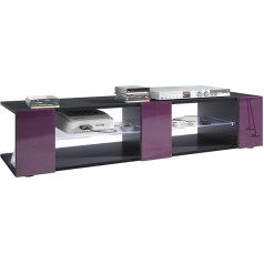 Vladon Lowboard Movie V2 TV Cabinet with 6 Open Compartments and Trims Matte Black / Blackberry High Gloss Includes LED Lighting White (134 x 29 x 39 cm)