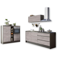 Stella Trading LESS 4 Modern Kitchen Unit without Electrical Appliances in Ribbeck Oak Look, Anthracite, Spacious Fitted Kitchen with Lots of Space and Storage Space, 210 x 190 x 60 cm (W x H x D)