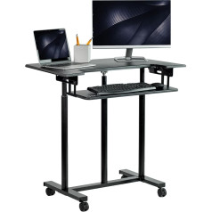 Vivo Mobile Height Adjustable Desk - Rolling Standing Desk with Extendable Keyboard Tray, Computer Workstation, Rollable Presentation Trolley, Black, CART-V06A