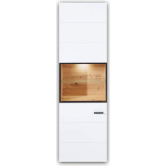 Stella Trading Mediana Display Cabinet in Artisan Oak Look, Matt White - Modern Glass Display Case with LED Lighting - 60 x 199 x 36 cm (W x H x D)