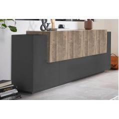 ‎Dmora Dmora Gennaro 7 Doors, Buffet for Living Room, Sideboard for the Kitchen, 100% Made in Italy, 200 x 45 x 86 cm, Anthracite and Maple, Wood Material