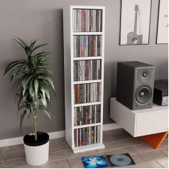 Irfora Media Shelf, CD Cabinet, DVD Shelf, 6 Compartments, Bookcase, Filing Shelf, Standing Shelf, Slim Office Shelf, Storage Shelf for Living Room, Office, White, 21 x 20 x 88 cm