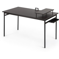Zinus Tresa 140 x 75 cm Black Metal Desk with Shelf and Screen Top | Workstation with Espresso Finish | Computer Desk | Easy Assembly