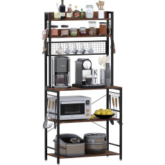 Somduy Baker's Rack, 5-Tier Coffee Bar, Microwave Stand with 20 Hooks for Kitchen Organisers and Storage, Kitchen Rack for Spices, Pots and Pans, Rustic Brown