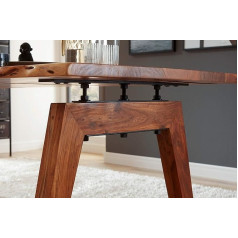 SAM Nele Dining Room Table 140 x 80 cm Solid Acacia Wood & Walnut Coloured Tree Edge Table with A Wooden Frame, Table Top 35 mm, FSC® 100% Certified