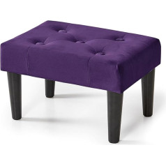 Brian & Dany Small Footstool Ottoman, Velvet Wooden Footstool Ottoman with Wooden Legs, Sofa Footrest, Extra Seat for Living Room, Entrance, Office, Purple