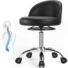 Outmaster Rolling Stool, Swivel Stool with Wheels, Work Stool with Backrest, Desk Stool, Height Adjustable for Massage, Office, Home, Salon, Stool, Chair, Bar Stool, Kitchen Stool, Height Adjustable (Black)