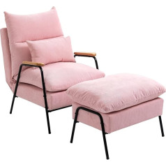 Homcom Wing Chair with Stool, Recliner Chair with Reclining Function, Armchair with Ottoman, Upholstered Chair with Cushion, TV Chair, TV Chair for Bedroom, Living Room, 68 x 91.5 x 88 cm, Pink