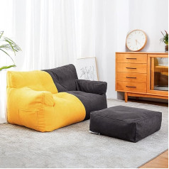 Ldiw Lazy Lounger Large Bean Bag Sofa Cover without Filling Made of Premium Linen Bean Bag Cover for Organising Soft Toys or Textile, Yellow Grey