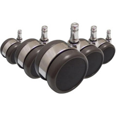 Hjh Office , 619020, Castors, Wheels for office, executive chairs, ROLO LUX, black/silver, , Set of 5 x special design castors for hard floors 11 mm pin, 65 mm diameter wheel e.g. parquet, laminate, tile or stone floor, braked saftey, casters