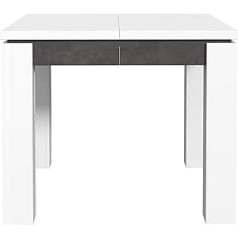 Forte Brugia Extendable Dining Table, Composite Wood, White Combined with Dark Grey Concrete Look, 75.9 x 90 x 90.4 cm