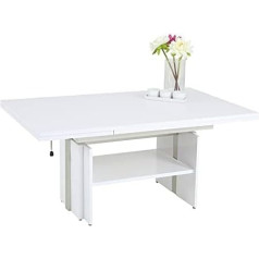 Mk24 Jerome Coffee Table with Lift, 110 x 68 x 53 cm Matte White with Extendible and Adjustable Height