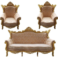 Casa Padrino Baroque Living Room Set Master Cream Pattern / Gold with Bling Bling Rhinestones - 3-Seater Sofa + 2 Armchairs - Limited Edition