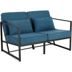 Mingone Sofa 2 Seater Couch Padded Sofa Lounge Sofa Chair with Armrests Iron Legs for Living Room Bedroom Blue