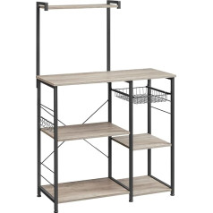 ‎Vasagle VASAGLE Baker's Rack Microwave Rack with Wire Basket 6 Hooks and Shelves for Spices, Pots and Pans, Greige and Black