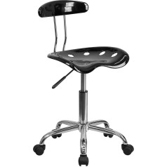 Flash Furniture Arbeitshocker mit Rückenlehne – Ergonomischer Schreibtischstuhl höhenverstellbar – Bürostuhl mit Traktorsitz für Home Office – Schwarz, 41.91 x 43.18 x 88.27 cm