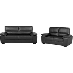 Beliani Vogar Sofa Set Faux Leather Black 2-Seater and 3-Seater with Wide Armrests