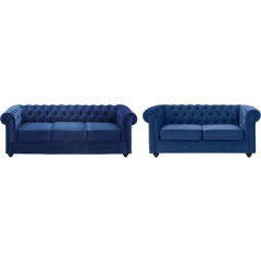 Vente-Unique Couchgarnitur 3+2 - Samt - Dunkelblau - Chesterfield