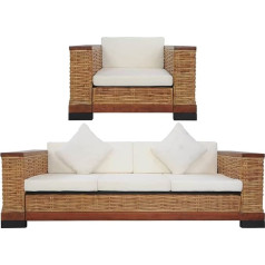 Guyana 2-Piece Sofa Set with Cushions Brown Natural Rattan Living Room Couch Corner Sofa Small