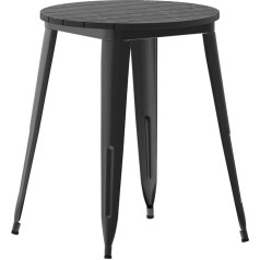 Flash Furniture Declan 23.75-Inch Round Commercial Outdoor Dining Table with Polyresin Top with Steel Base, Black/Black