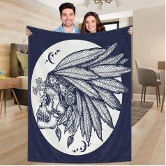 Ririx Überwurfdecke mit indischen Federn, Totenkopf, für Bett, Couch, Sofa, Stuhl, Camping und Reisen, leichte Decke, Größe L (203 x 152 cm)