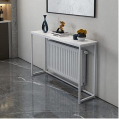 Xiaolin Slim Coffee Table with Metal Frame, Living Room Sofa Storage Rack, Marble Slim Console Tables, Hall Entry, White (Colour: 02)