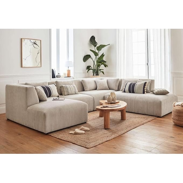 Lisa Design Victoire - Modular Living Landscape Corner Sofa Right - 7 Seater - Corduroy Beige