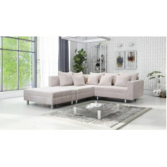 Kuechen-Preisbombe Minsk Living Room Corner Sofa Corduroy Fabric Beige + Stool L