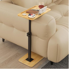 Yumkfoi Sofa Tray Table for Couch Arm, Side Table with 360° Rotating Phone Holder, Bamboo Height Adjustable TV Tray, Side Table, C Shape Table, Couch Arm Tray, Snack Table for Living Room