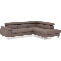 Mivano Mickey Corner Sofa with Ottoman / L-Shaped Sofa with Sleep Function, Storage Space and Headboard Adjustment / 249 x 72 x 207 / Faux Leather, Brown