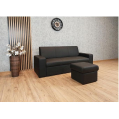 Quattro Meble Antalya I FS 3 Seater Genuine Leather Sofa Extra Wide 200 cm + Stool 75 x 55 cm Leather Sofa Large Choice of Colours Black