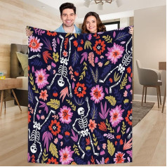 Ririx Überwurfdecke mit tanzenden Skeletten und Blumen, für Bett, Couch, Sofa, Stuhl, Camping und Reisen, leichte Decke, groß (203 x 152 cm)