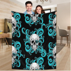 Ririx Überwurfdecke mit Totenkopf-Oktopus, für Bett, Couch, Sofa, Stuhl, Camping und Reisen, leichte Decke, groß (203 x 152 cm)