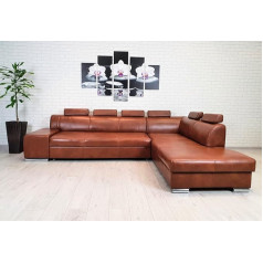 Quattro Meble Real Leather Corner Sofa London II 6 Z 300 x 220 cm Sofa Couch with Sleep Function, Bed Box and Headrests Real Leather Granada Savannah Corner Couch Choice of Colours