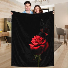 Ririx Überwurfdecke mit roten Rosen in Schmetterlingsform, für Bett, Couch, Sofa, Stuhl, Camping und Reisen, leichte Decke, Größe L (203,4 x 152,4 cm)
