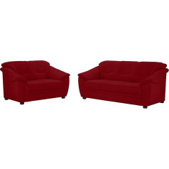 Cavadore Savana 2-Seater Sofa and 3-Seater Sofa with Spring Core in Leather / 2 Seater 148 x 90 x 90 cm / 3 Seater 198 x 90 x 90 cm / Real Leather Red