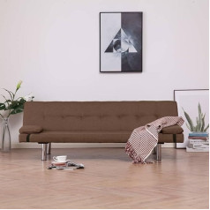 Barash Sofa Bed with Two Cushions Brown Polyester 3-Seater Sofa Bed Folding Sofa Bed with Sleep Function