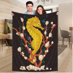 Ririx Seahorse Conch Überwurfdecke, Ozeandecke, für Bett, Couch, Sofa, Stuhl, Camping und Reisen, leichte Decke, groß (203,4 x 152,4 cm)
