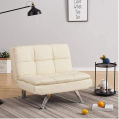 Yrra Single Sofa Faux Leather 1-Seater Sofa Chair Living Room Chairs Adjustable Flat Chair Dog Bed Flat Size 102cm x 95cm Cream