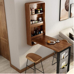 Meng Wall Table Dining Table Folding Table Multifunctional Desk with Storage Compartment and Wall Cabinet Easy to Fold Natural