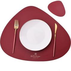 Blemo Placemats for Round Tables, Set of 4, Outdoor Placemats, Indoor Placemats, Wipe Clean, Washable Leather Placemats for Kitchen (Color : Red, Size : 4 Sets)