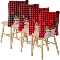 ‎Honyan Honyan Christmas Chair Covers, Set of 4, Christmas Chair, Backrest, Snowman, Hat, Plaid Slipcovers Set for Christmas, Festive Dining Table, Chairs, Decoration, Party Decor