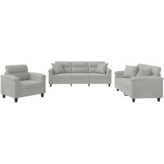 Vidaxl Sofa Set 3-Piece Armchair Couch with Cushion, Sofa Living Room Sofa with Armrests, Couch Set, Designer Sofa, Seating Furniture, Upholstered Furniture, Light Grey Microfibre Fabric
