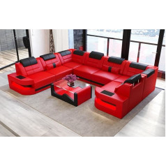 Sofa Dreams Wohnlandschaft Como U-Shape Leather Sofa (Long Leg Left, Red-Black)