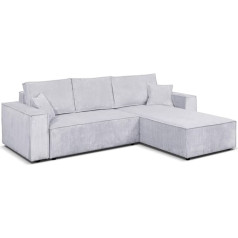 Margarethome24 Corner Sofa Camel L-Shape with Sleep Function, Bed Box, Sofa Couch, 294 cm, Universal Ottoman, Living Room Sleeping Surface 240 x 135 cm (Poso 55 - Light Grey)