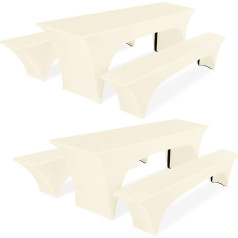 Pesonlook Set of 2 Beer Table Cover, Beige Stretch Cover for Beer Table and Bench Set for 70cm Table Width, Beer Bench Cover 220x70x70cm for Banquet Outdoor Furniture Slipcovers